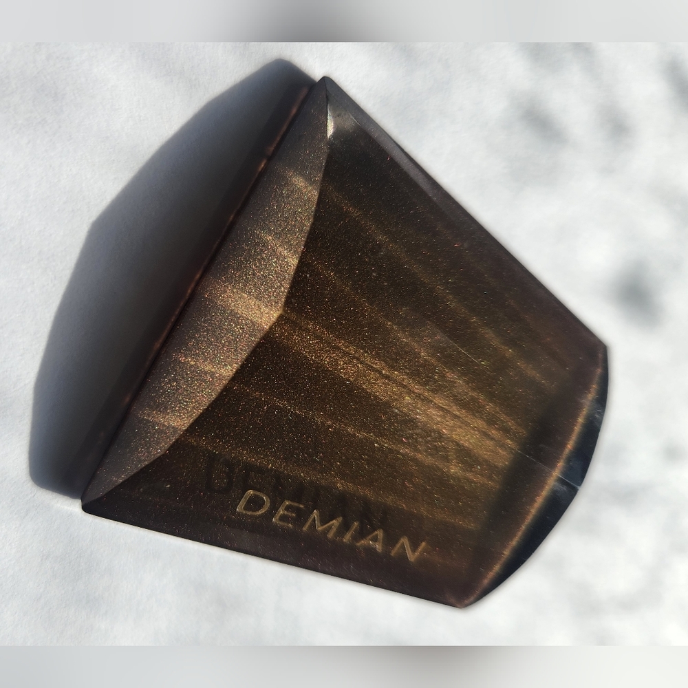 Faceted Brutalist Avangarde Bakelite Brooch Pin Inscribed DEMIAN